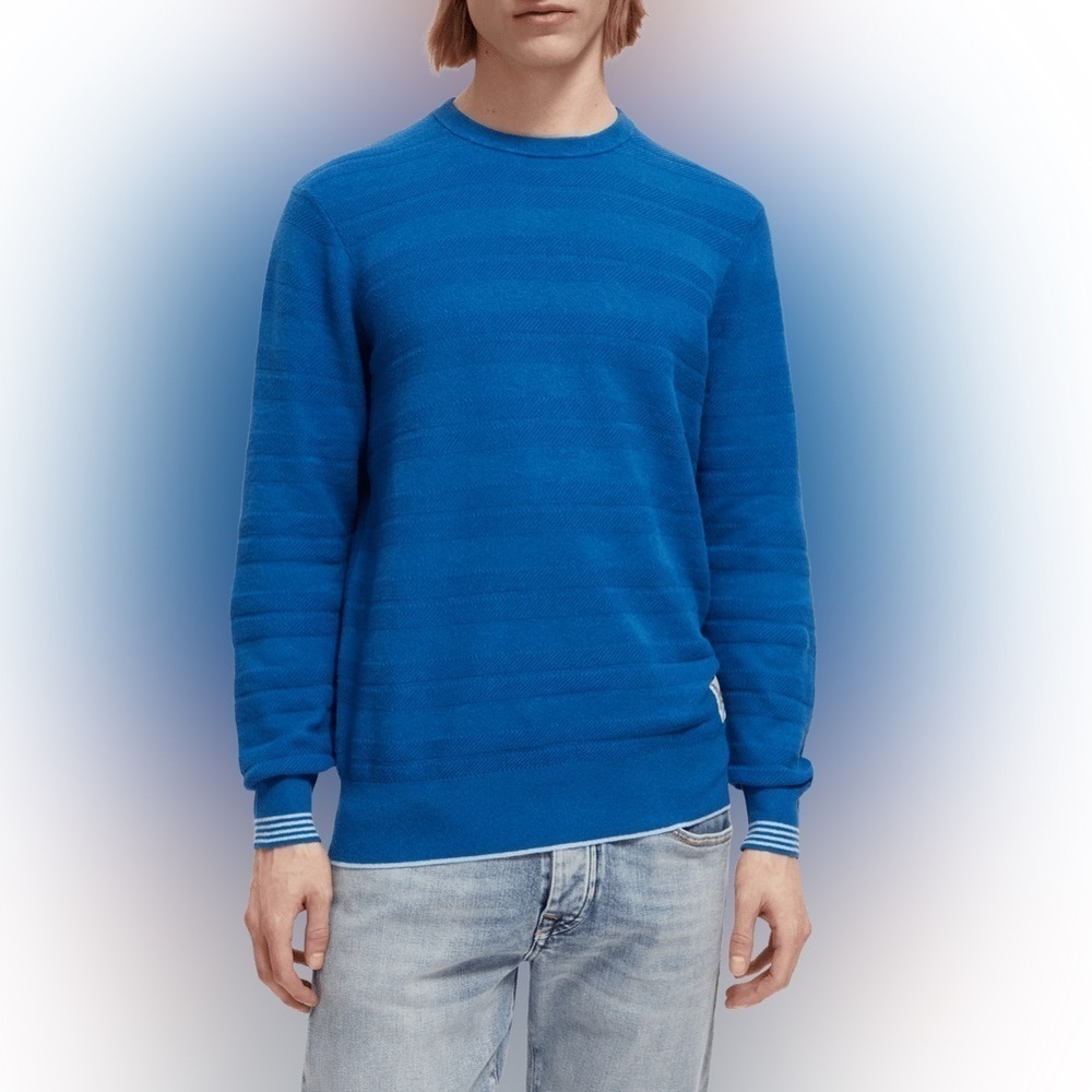 Scotch & Soda Blue Linen-Blended Crewneck Sweatshirt Medium - Picture 3 of 8